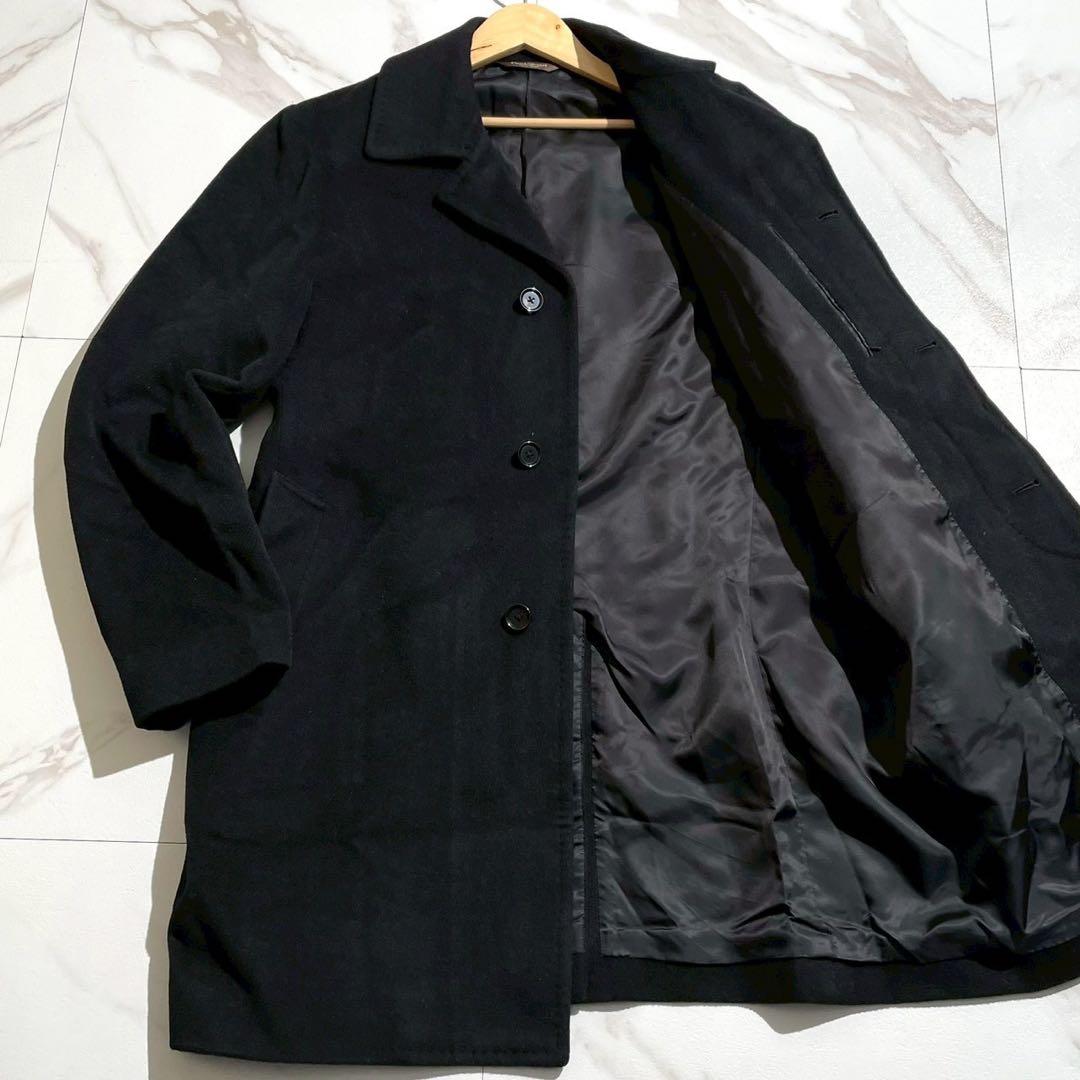 ポールスチュアート 王道 チェスターコート アンゴラ混 ロング丈 ブラック XL