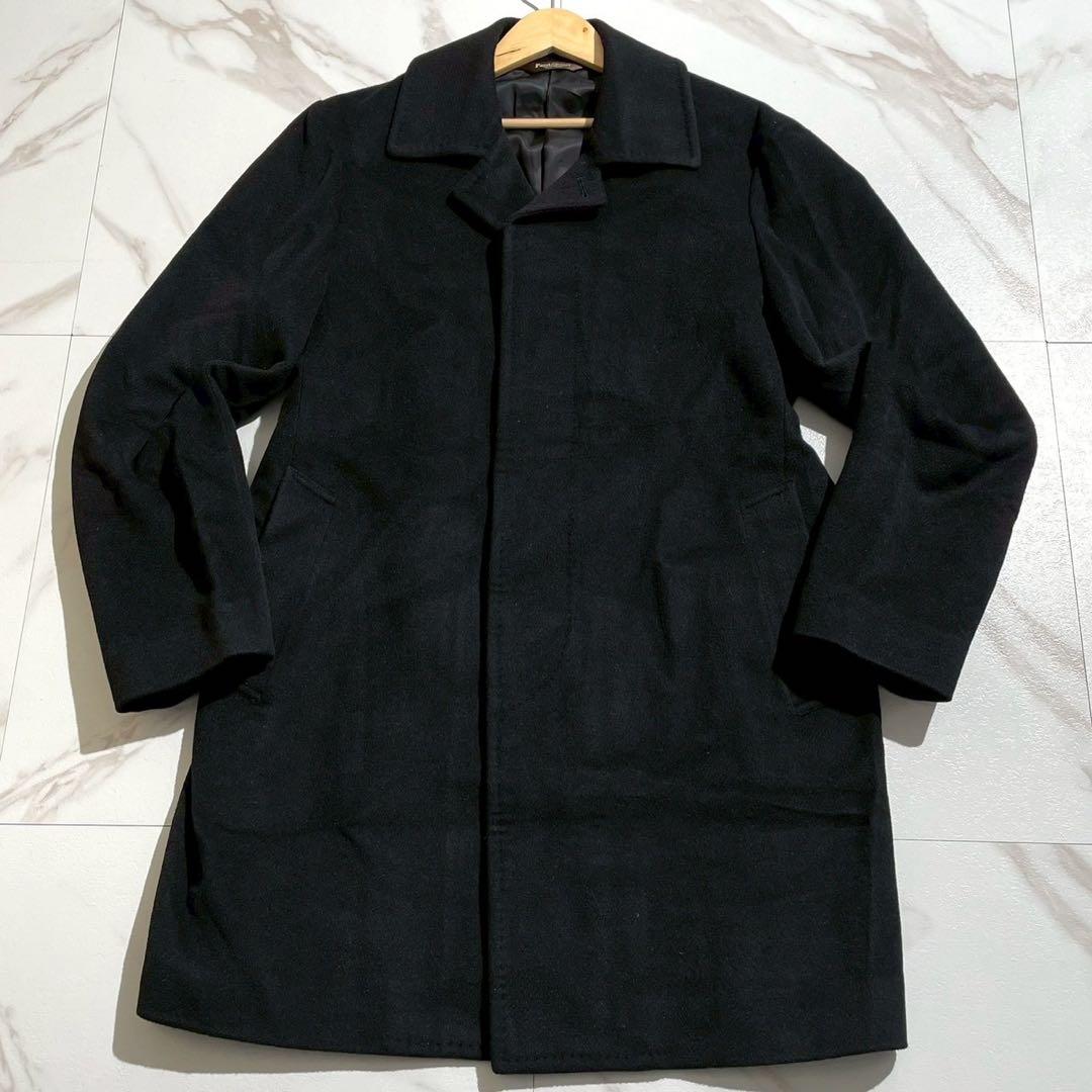 ポールスチュアート 王道 チェスターコート アンゴラ混 ロング丈 ブラック XL