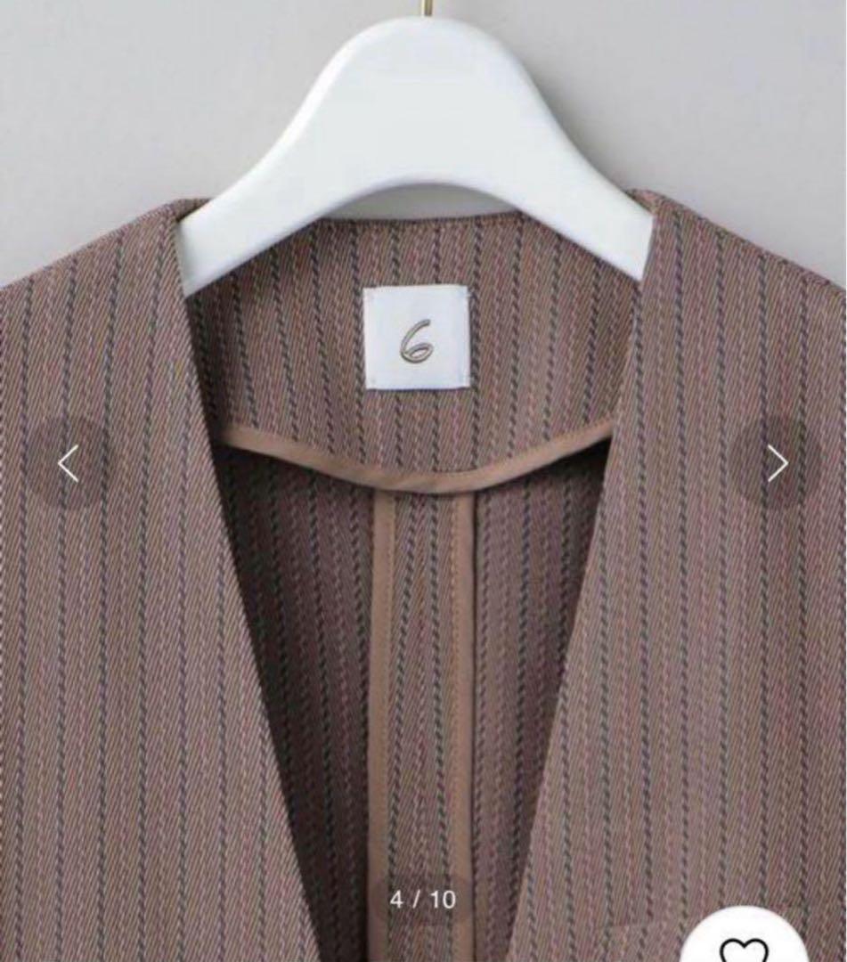 roku 6 ジャケット　ノーカラージャケット　ストライプジャケット