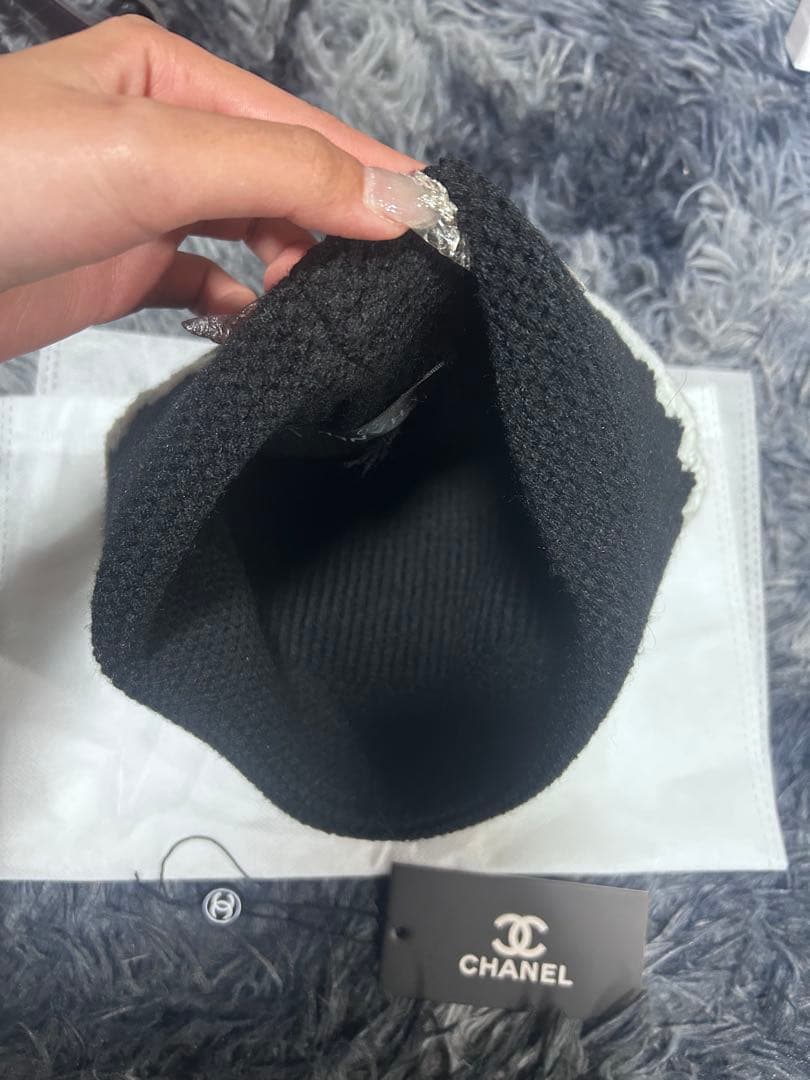 CHANEL ブラックニット帽・ビーニー