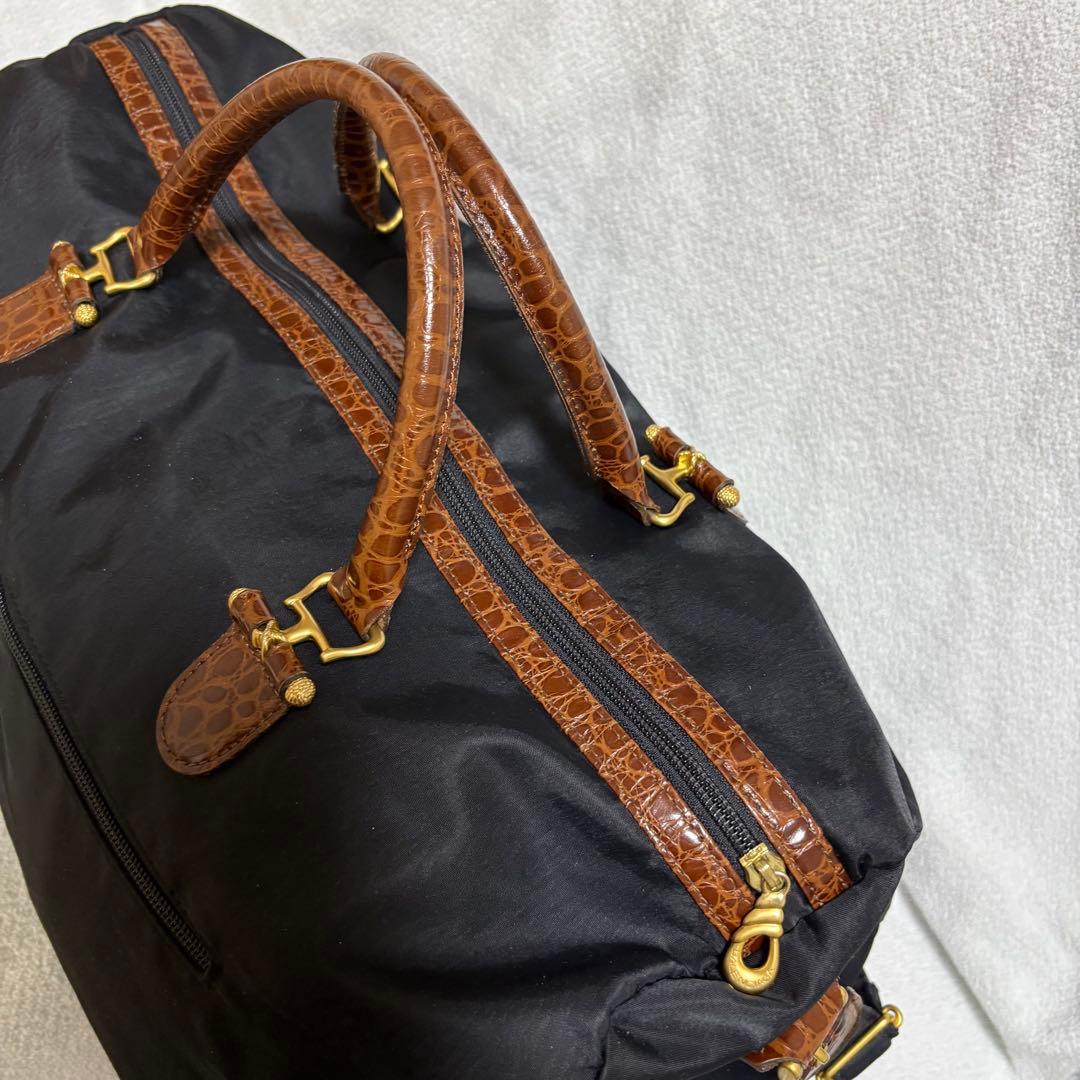 【極美品】バレンシアガ ボストンバッグ 2way ナイロン クロコ 刺繍ロゴ