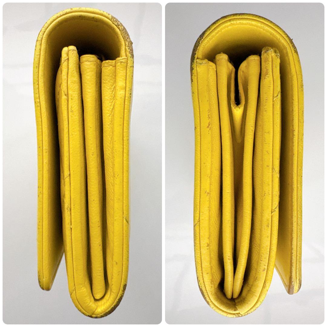 シャネル ロングウォレット 長財布 マトラッセ ターンロック風 イエロー 黄色