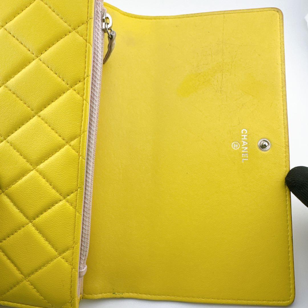 シャネル ロングウォレット 長財布 マトラッセ ターンロック風 イエロー 黄色