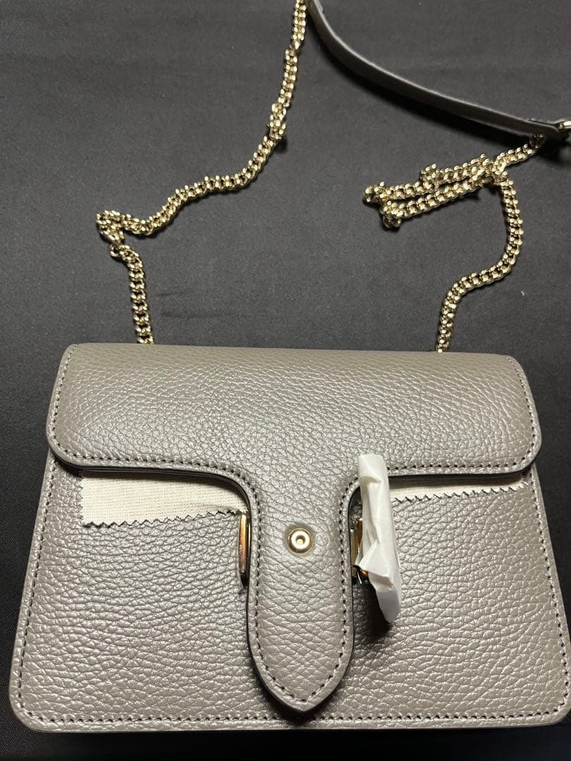 GUCCI インターロッキングGレザーチェーンショルダーバッグ グレー 3WAY
