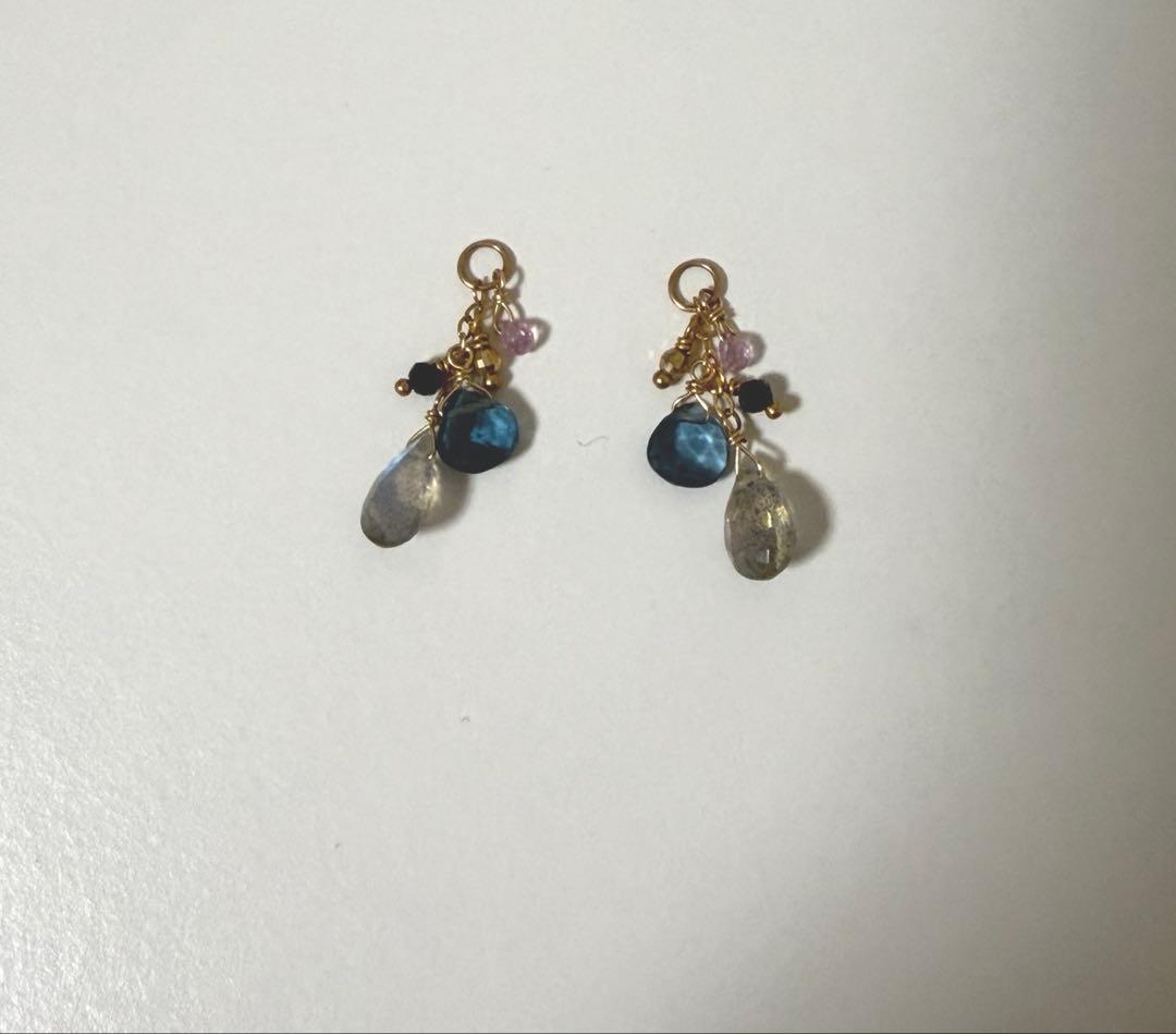 アガット　ピアスチャーム　カラーストーン　ピアス K10 YG美品