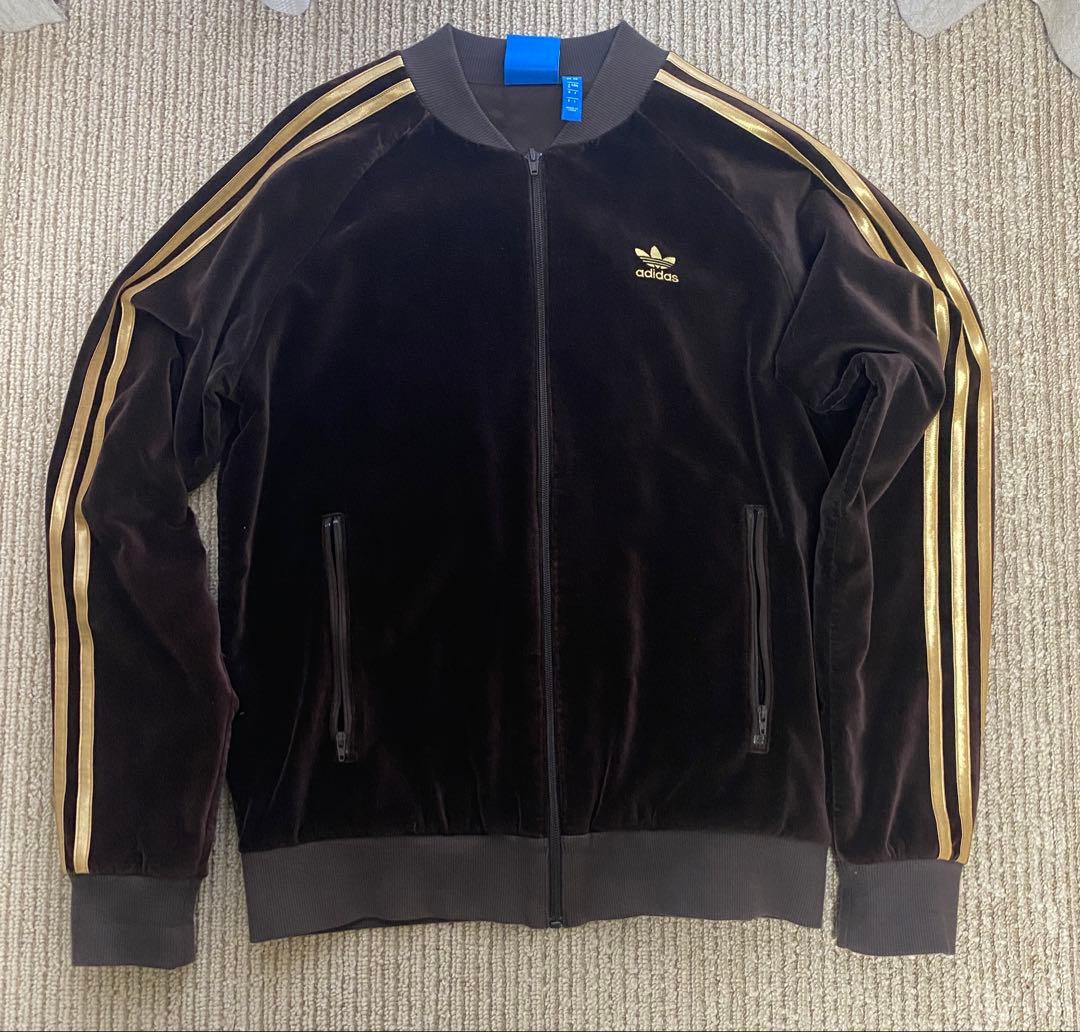 アディダス　トラックジャケット　ベロア　ブラウン　ゴールド