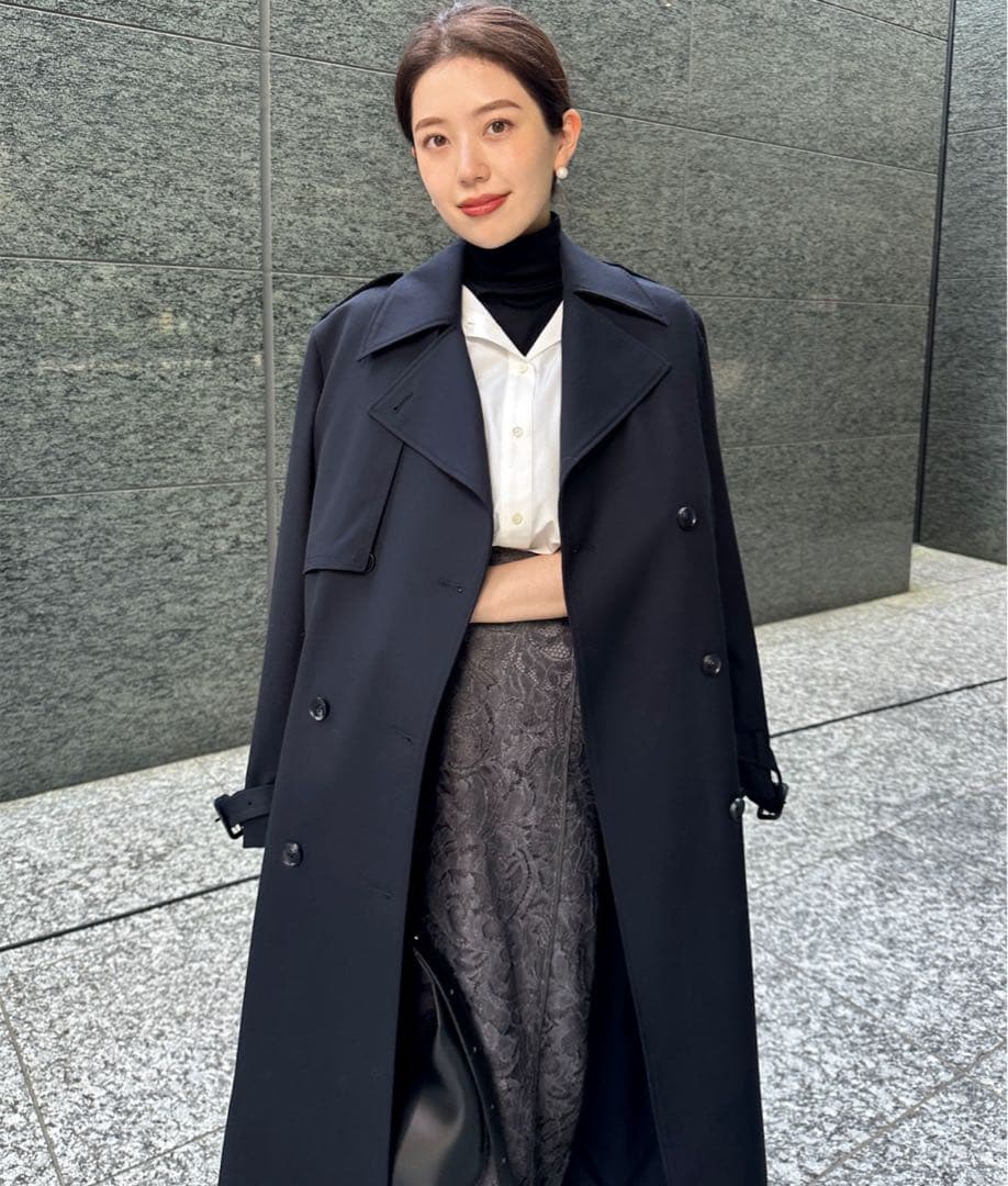 【anuans アニュアンス】ウールギャバジントレンチコート ネイビー 2024