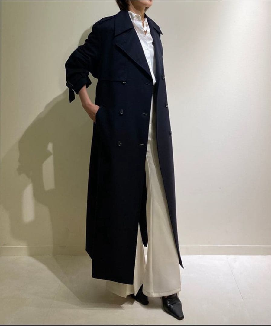 【anuans アニュアンス】ウールギャバジントレンチコート ネイビー 2024