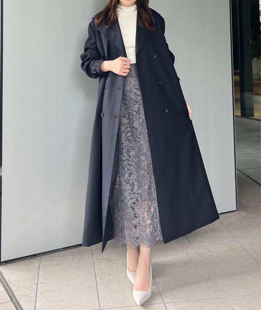 【anuans アニュアンス】ウールギャバジントレンチコート ネイビー 2024