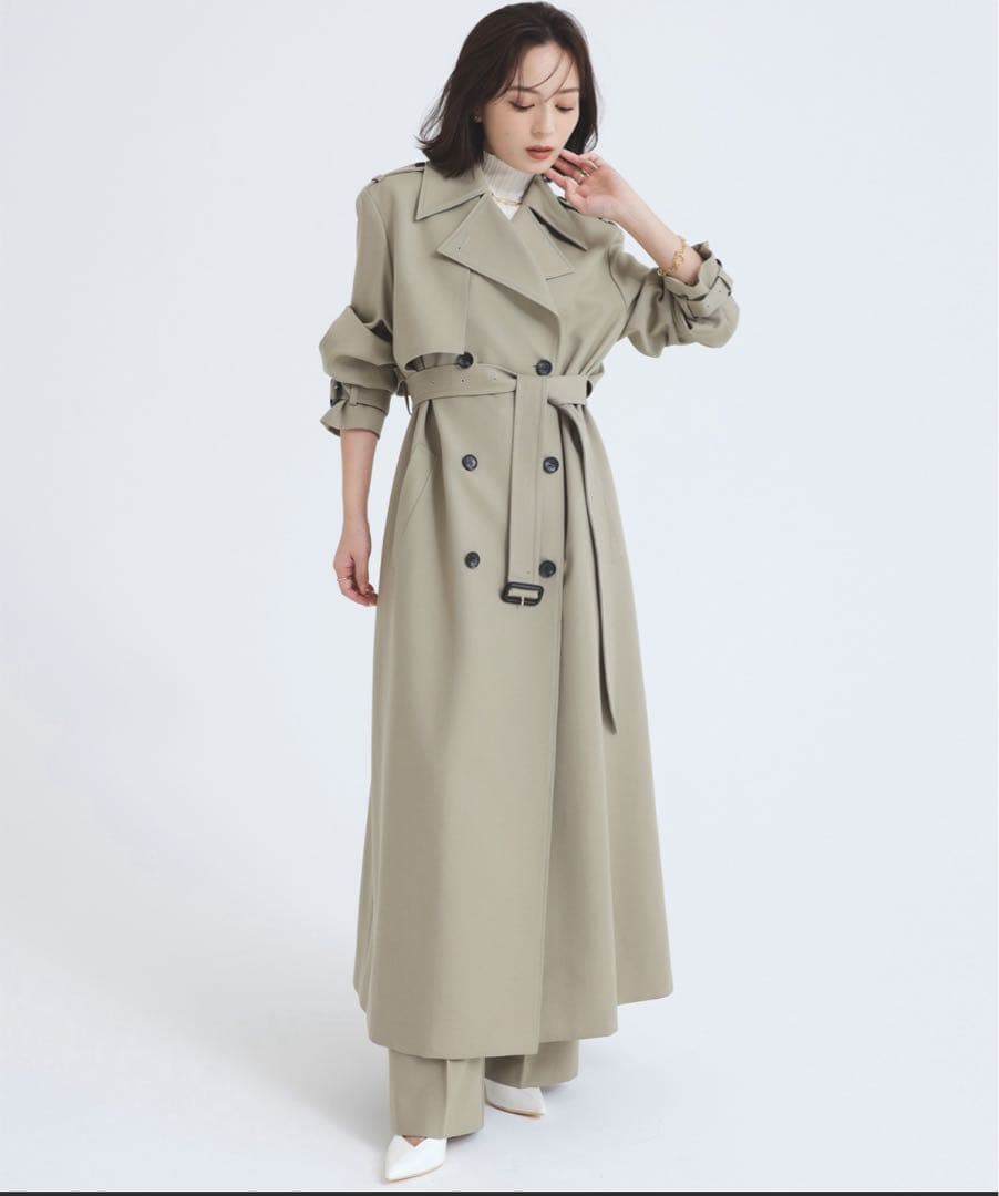 【anuans アニュアンス】ウールギャバジントレンチコート ネイビー 2024