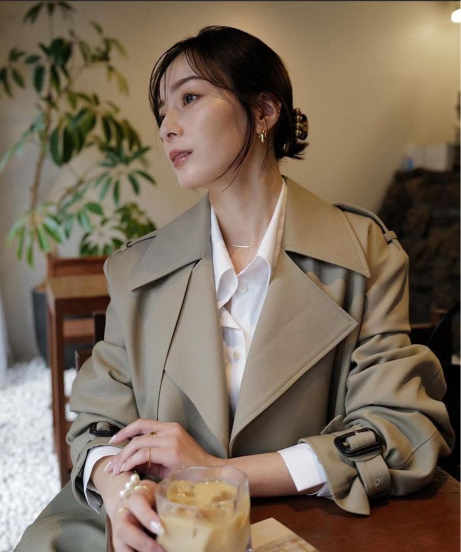 【anuans アニュアンス】ウールギャバジントレンチコート ネイビー 2024