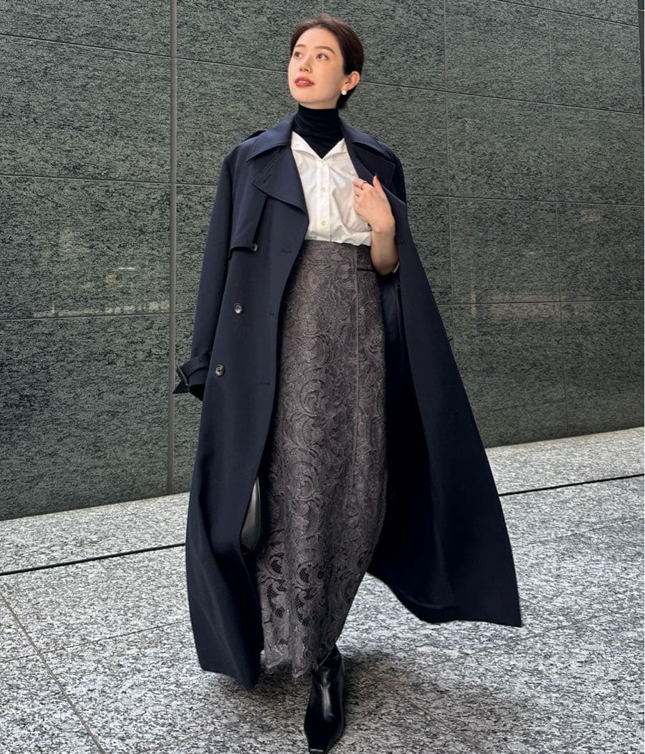 【anuans アニュアンス】ウールギャバジントレンチコート ネイビー 2024