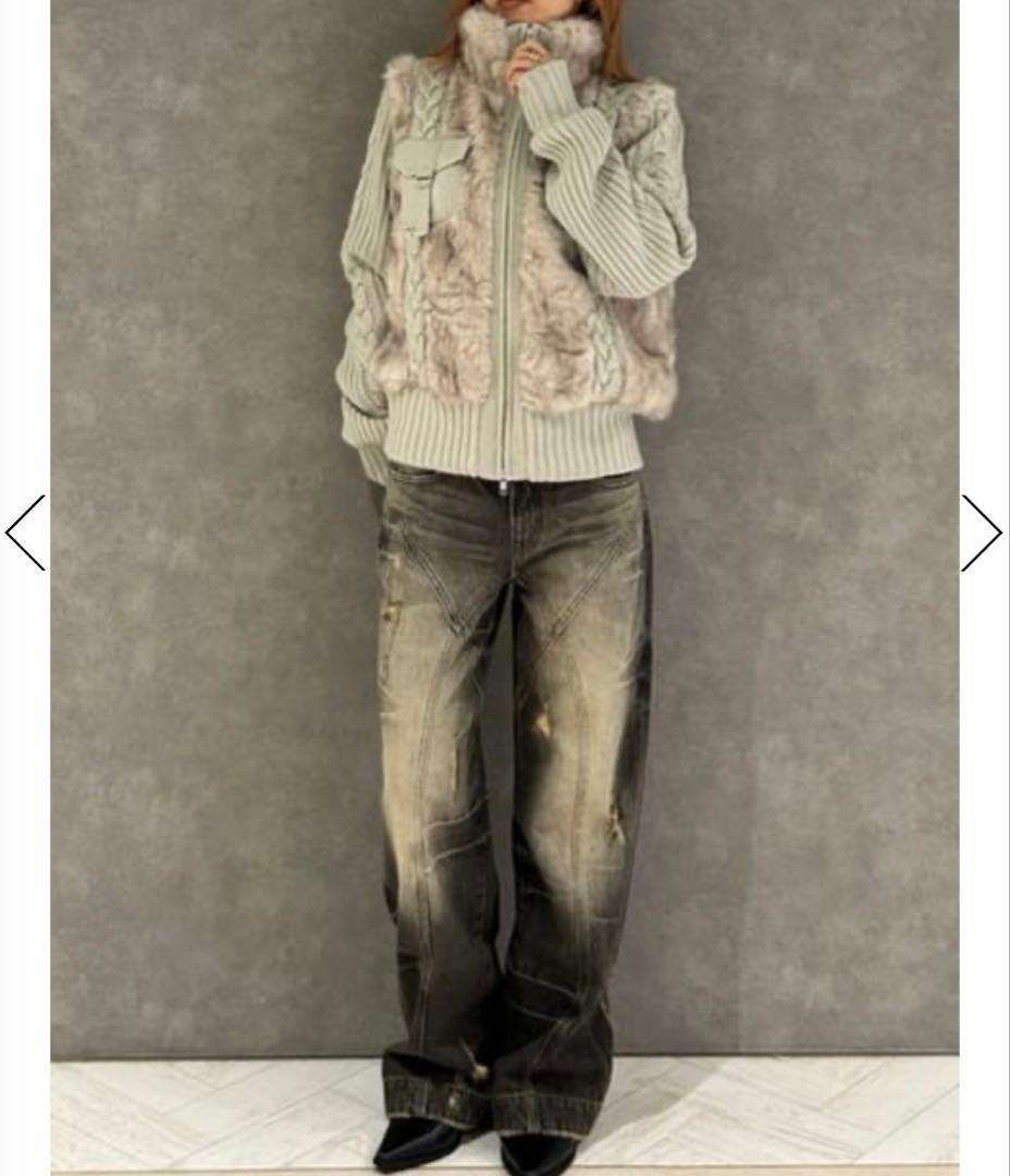 ラグアジェムLAGUA GEM CABLE KNIT FAUX FUR ブルゾン