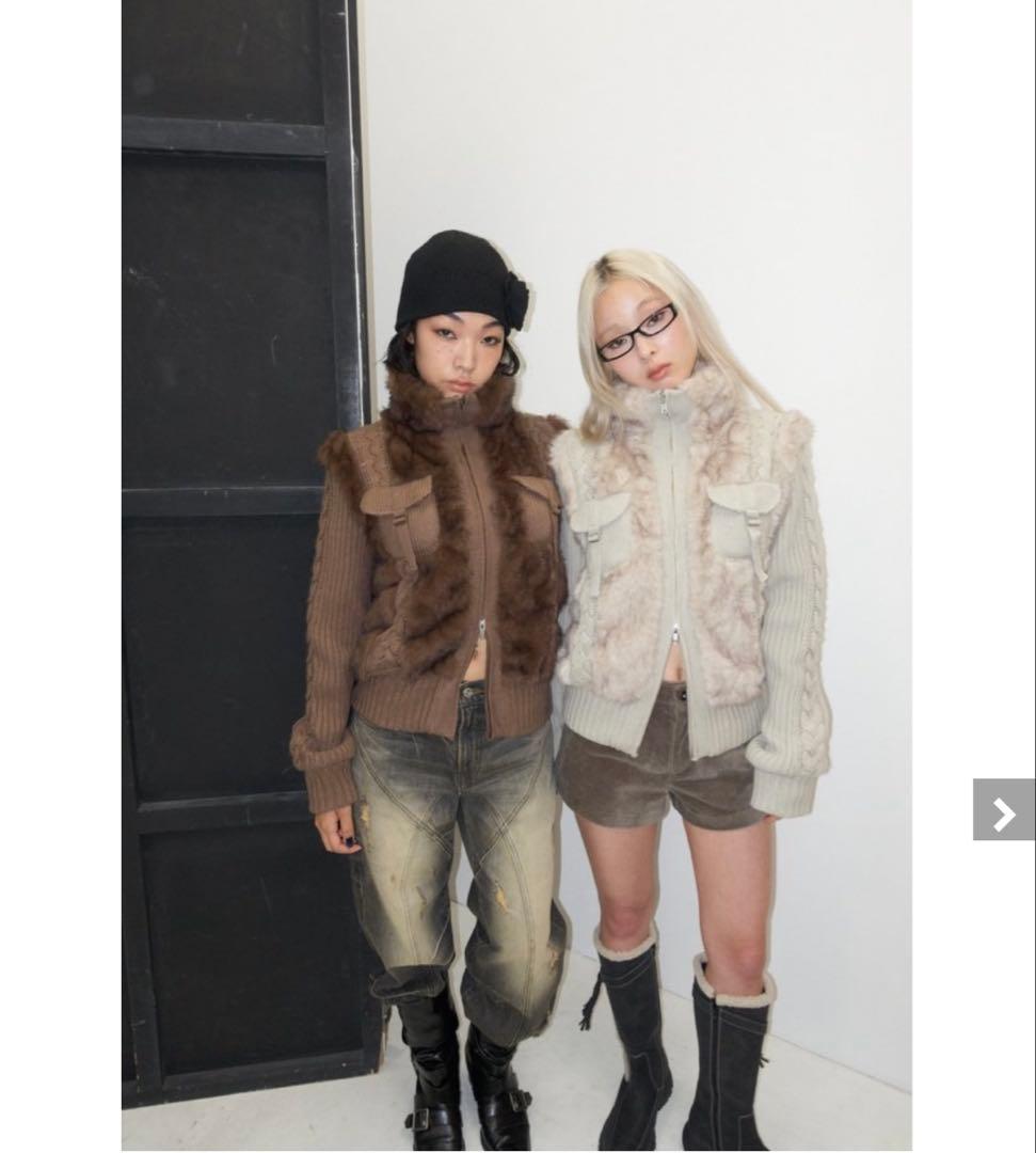 ラグアジェムLAGUA GEM CABLE KNIT FAUX FUR ブルゾン