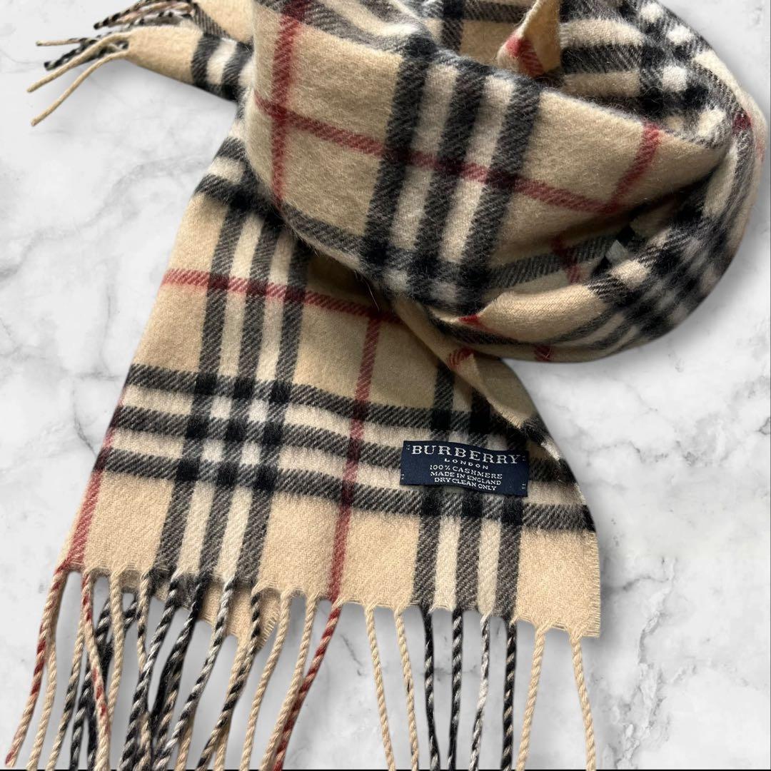 【美品】 バーバリー カシミヤ100% マフラー ノバチェック ベージュ 英国製