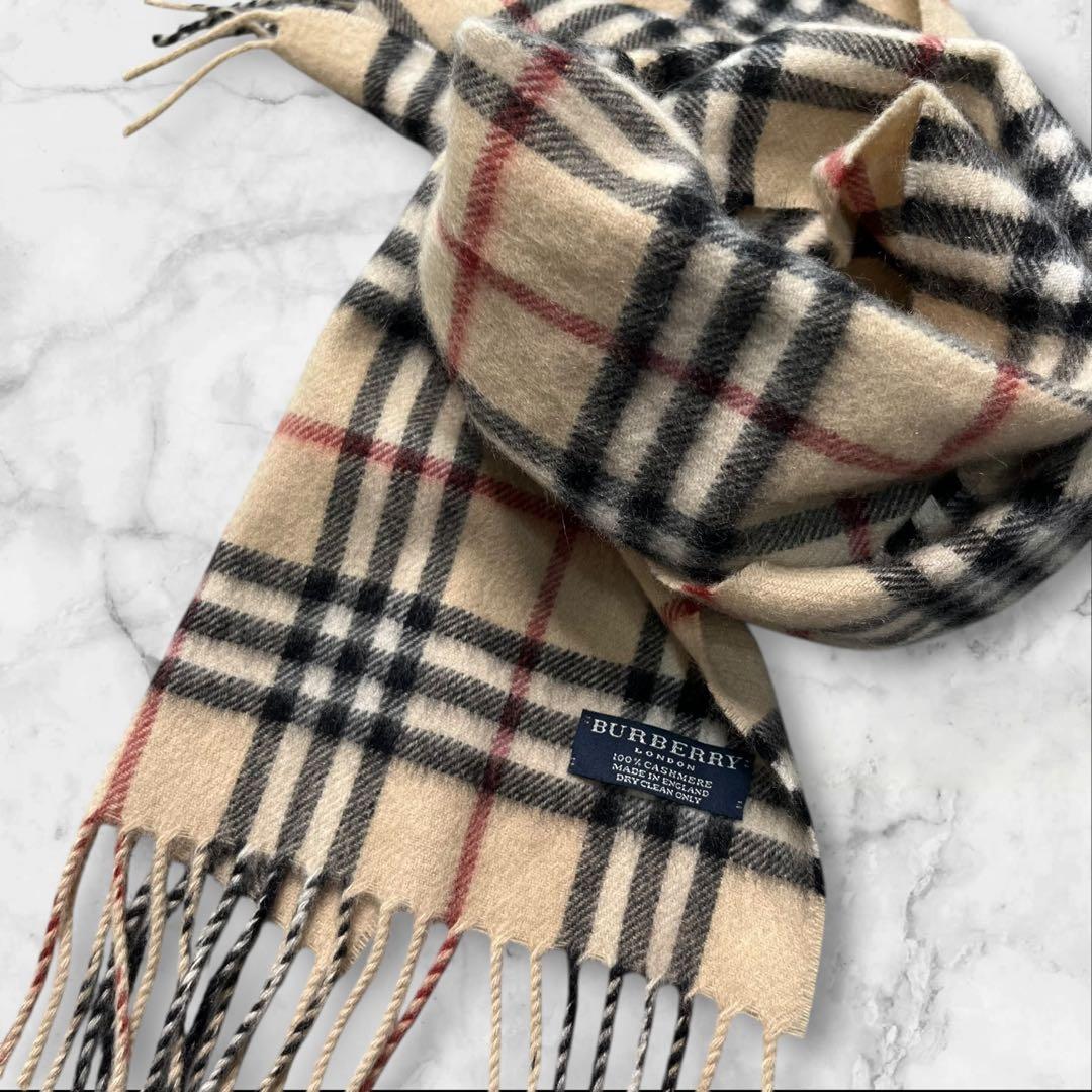 【美品】 バーバリー カシミヤ100% マフラー ノバチェック ベージュ 英国製