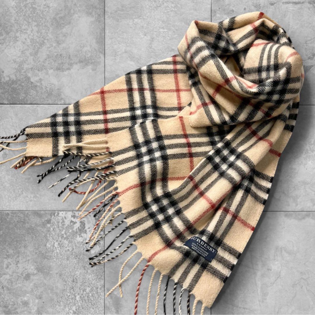 【美品】 バーバリー カシミヤ100% マフラー ノバチェック ベージュ 英国製