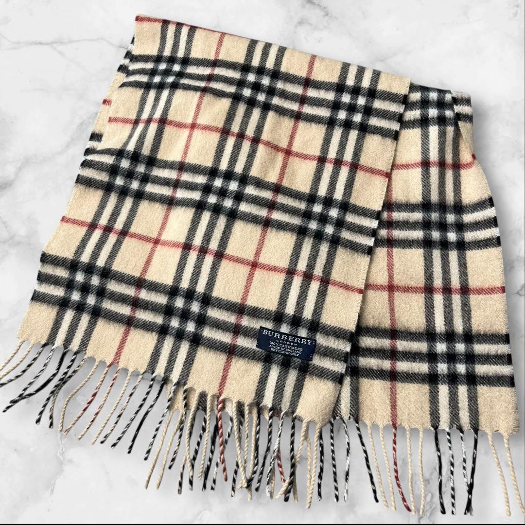 【美品】 バーバリー カシミヤ100% マフラー ノバチェック ベージュ 英国製