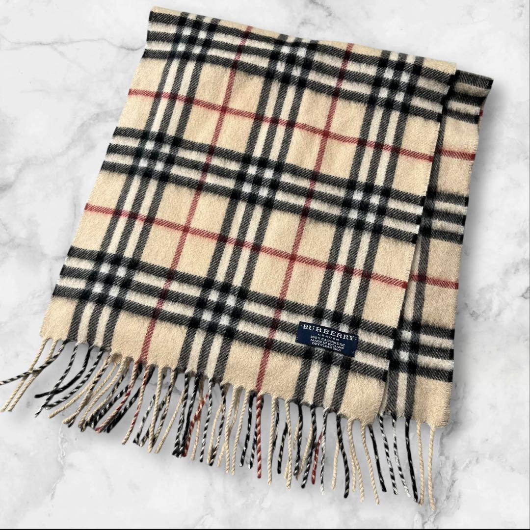 【美品】 バーバリー カシミヤ100% マフラー ノバチェック ベージュ 英国製