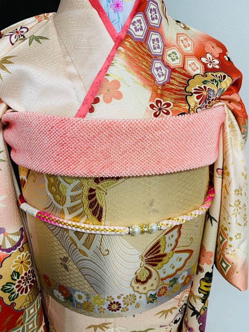 振袖フルセット駒刺繍　雪輪花文　宝尽くし　暈し染め　金彩　正絹