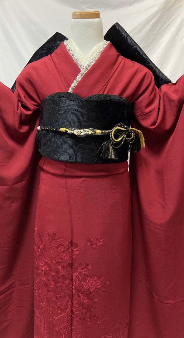 御所車花文刺繍　振袖　成人式　フルセット　正絹　　振袖フルセット