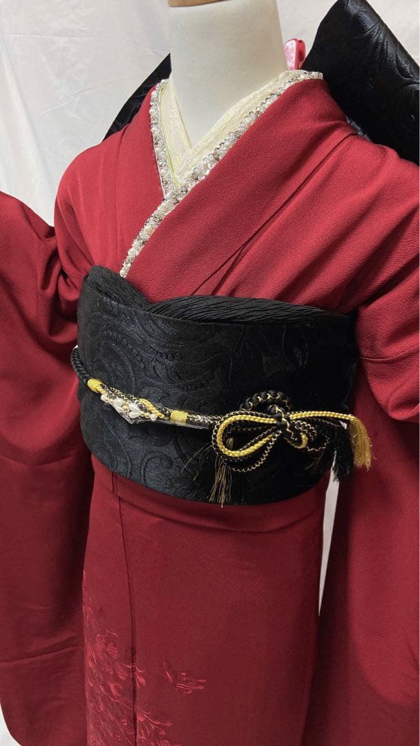 御所車花文刺繍　振袖　成人式　フルセット　正絹　　振袖フルセット