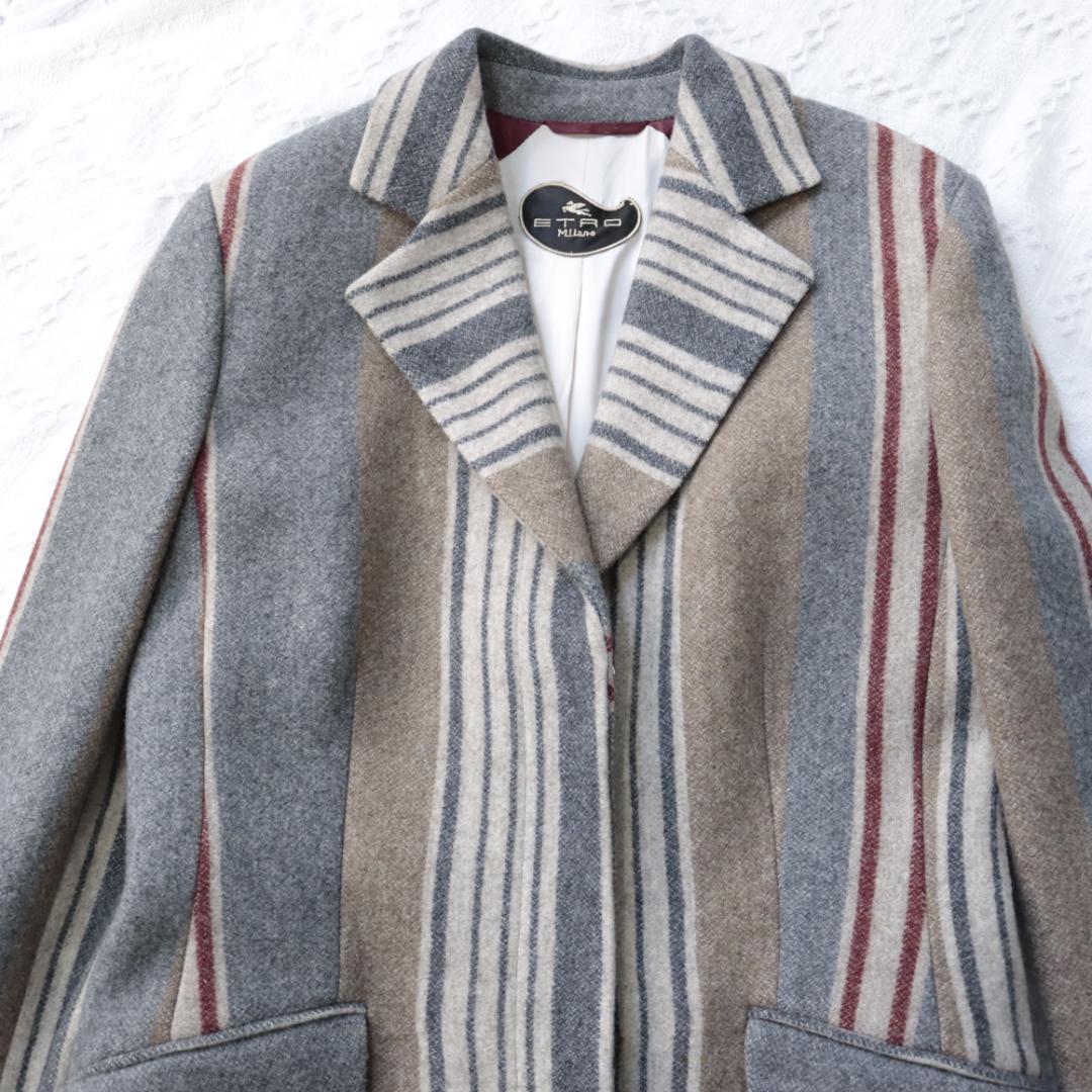 希少！エトロ　ETRO　ストライプ　ウールチェスターコート　44　ミラノ