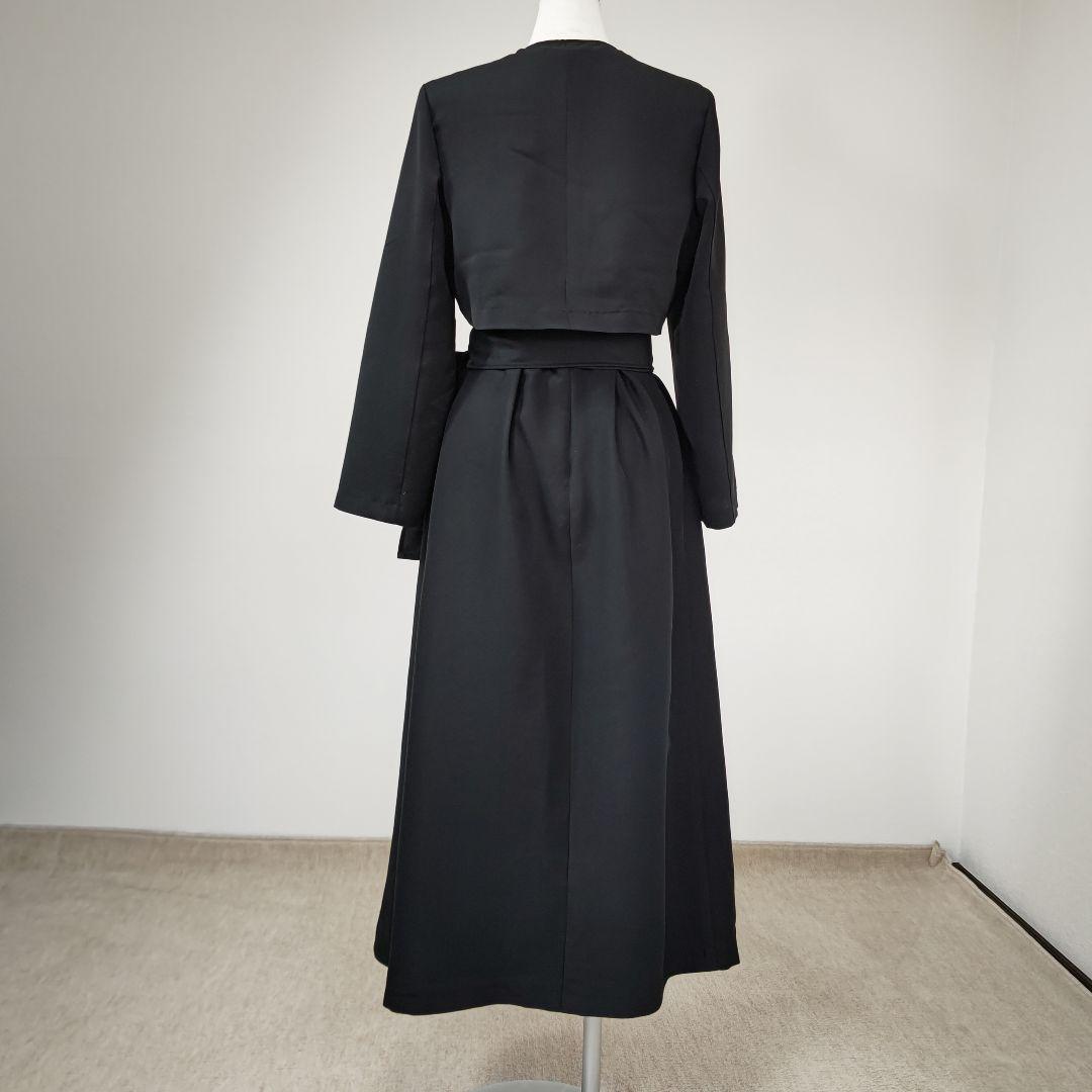 zunezune 着物リメイクワンピース ノースリーブ ボレロ長袖付 黒×桜