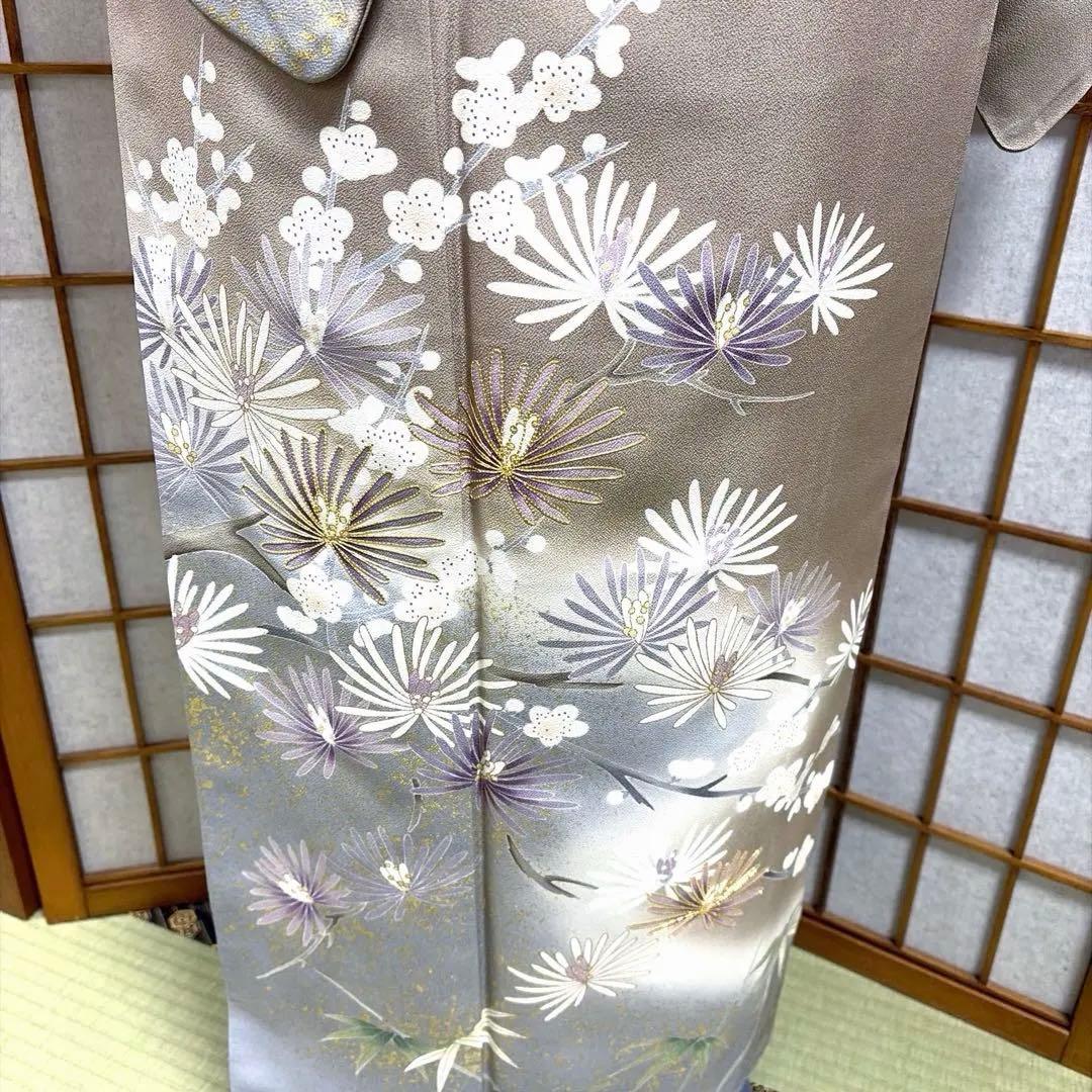 正絹　付け下げ　友禅染《金彩　金駒刺繍　花々》