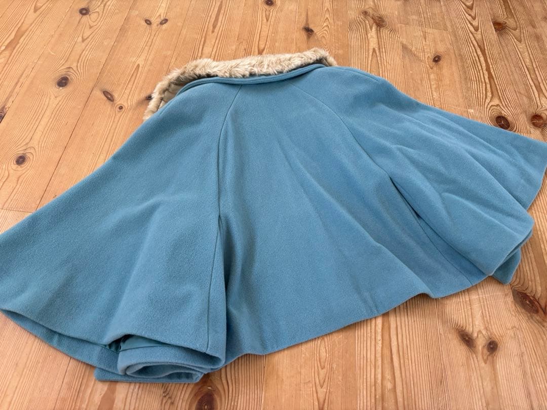 【近年物レア】JANE MARPLE 水色ファー付きウールケープコート