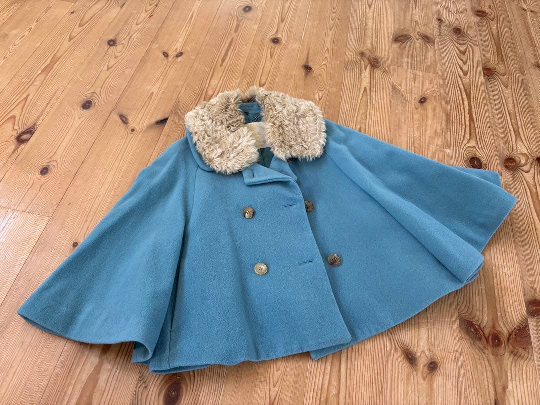【近年物レア】JANE MARPLE 水色ファー付きウールケープコート
