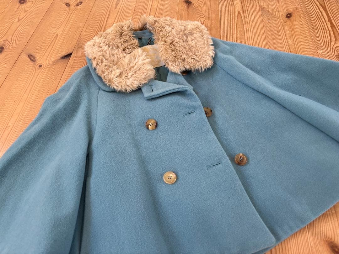 【近年物レア】JANE MARPLE 水色ファー付きウールケープコート