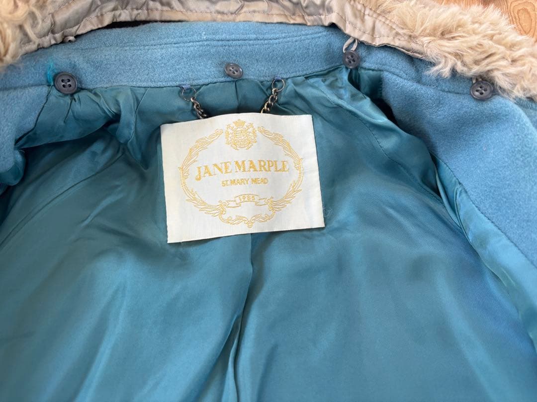 【近年物レア】JANE MARPLE 水色ファー付きウールケープコート