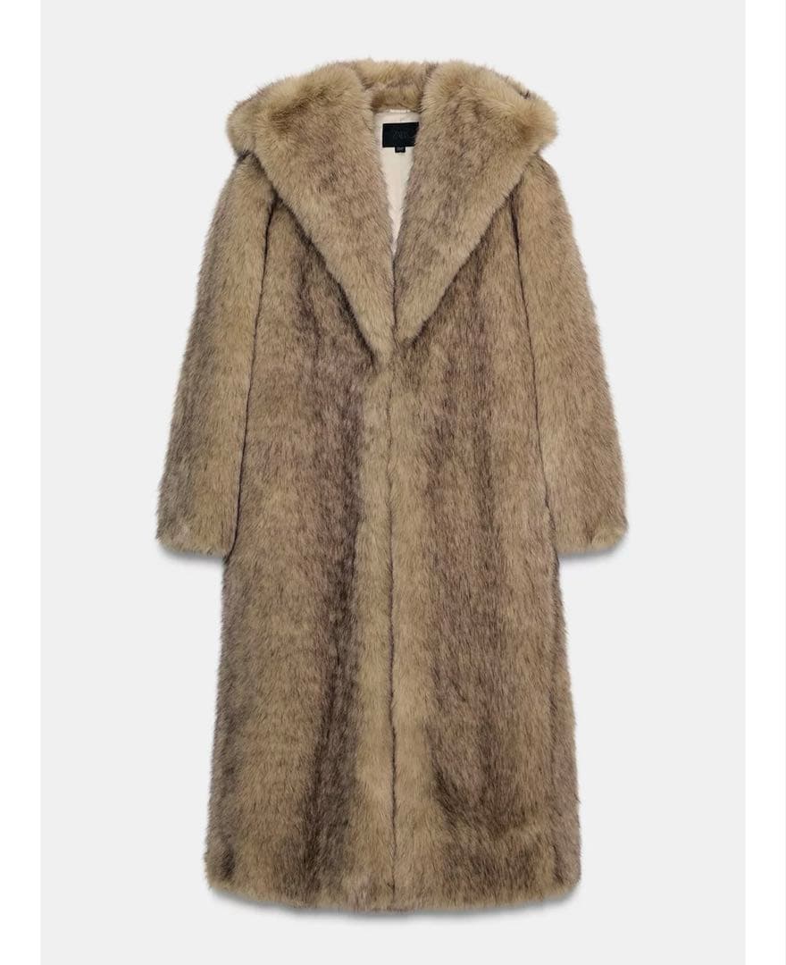 m*t様 タグ付き新品★ZARAのフェイクファーフード付きコート★M-L★ライト