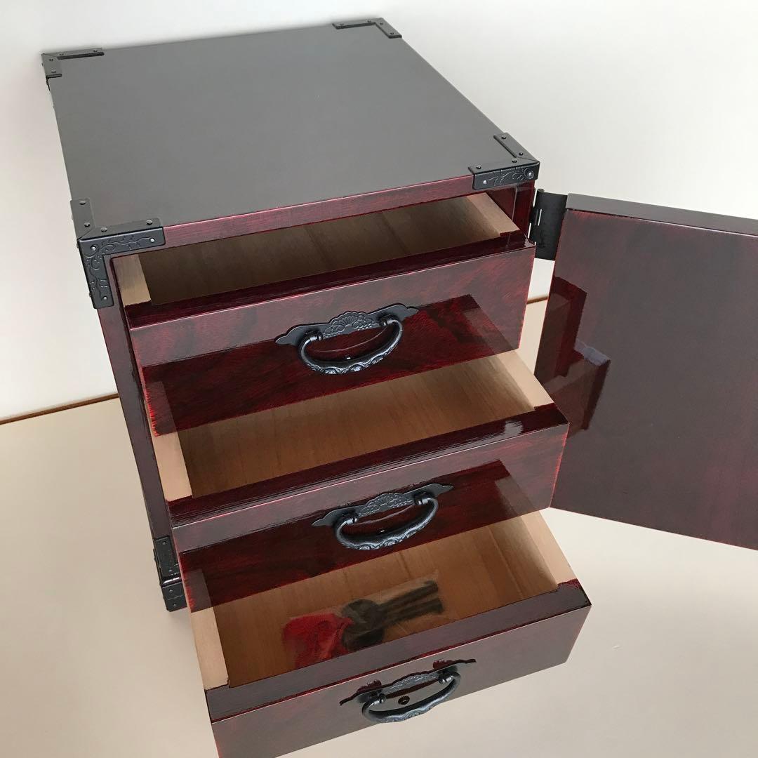 新品　仙台民芸　船箪笥　鍵付　牡丹の花彫刻