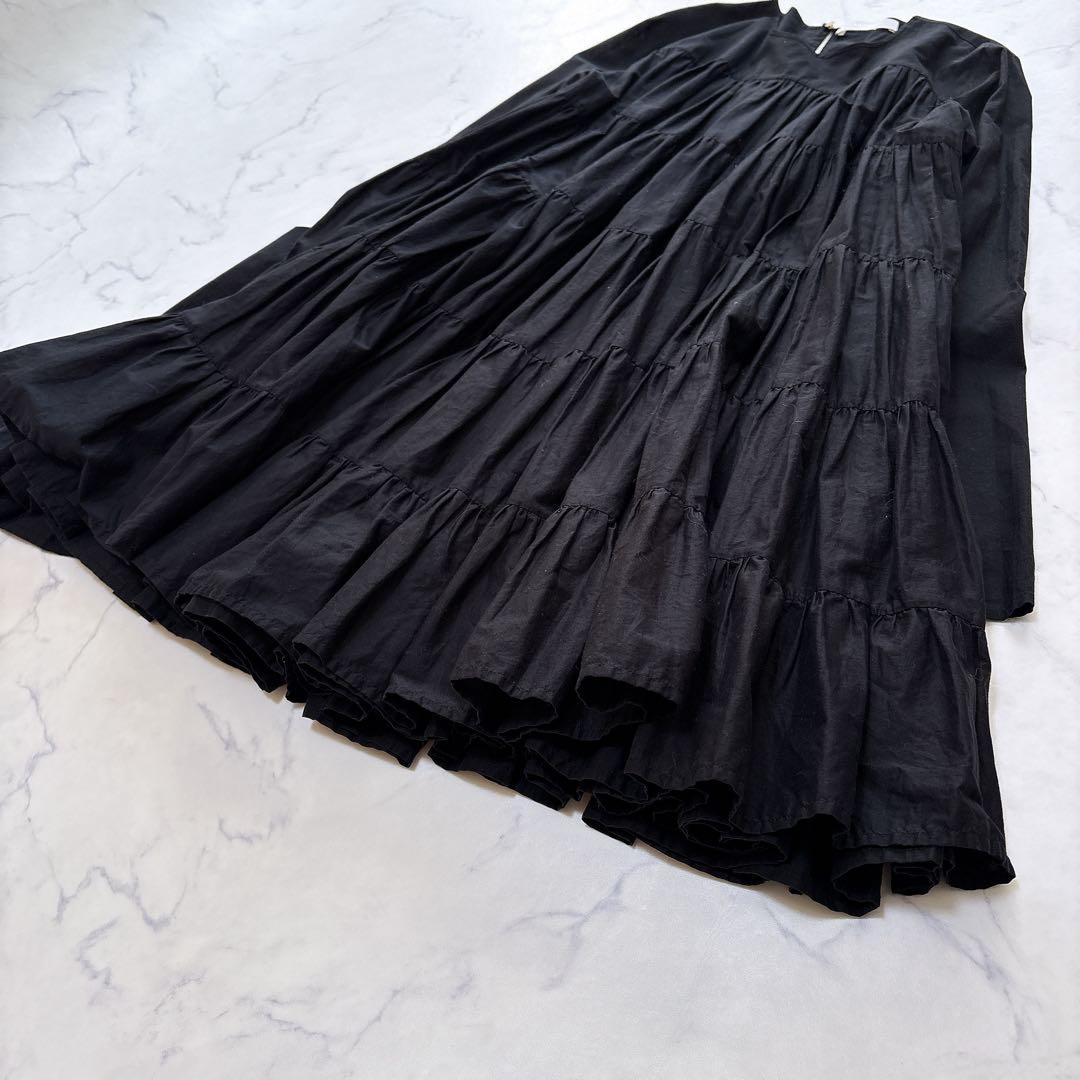 【美品】近年 マーレット ソリマン ティアード ワンピース ブラック コットン