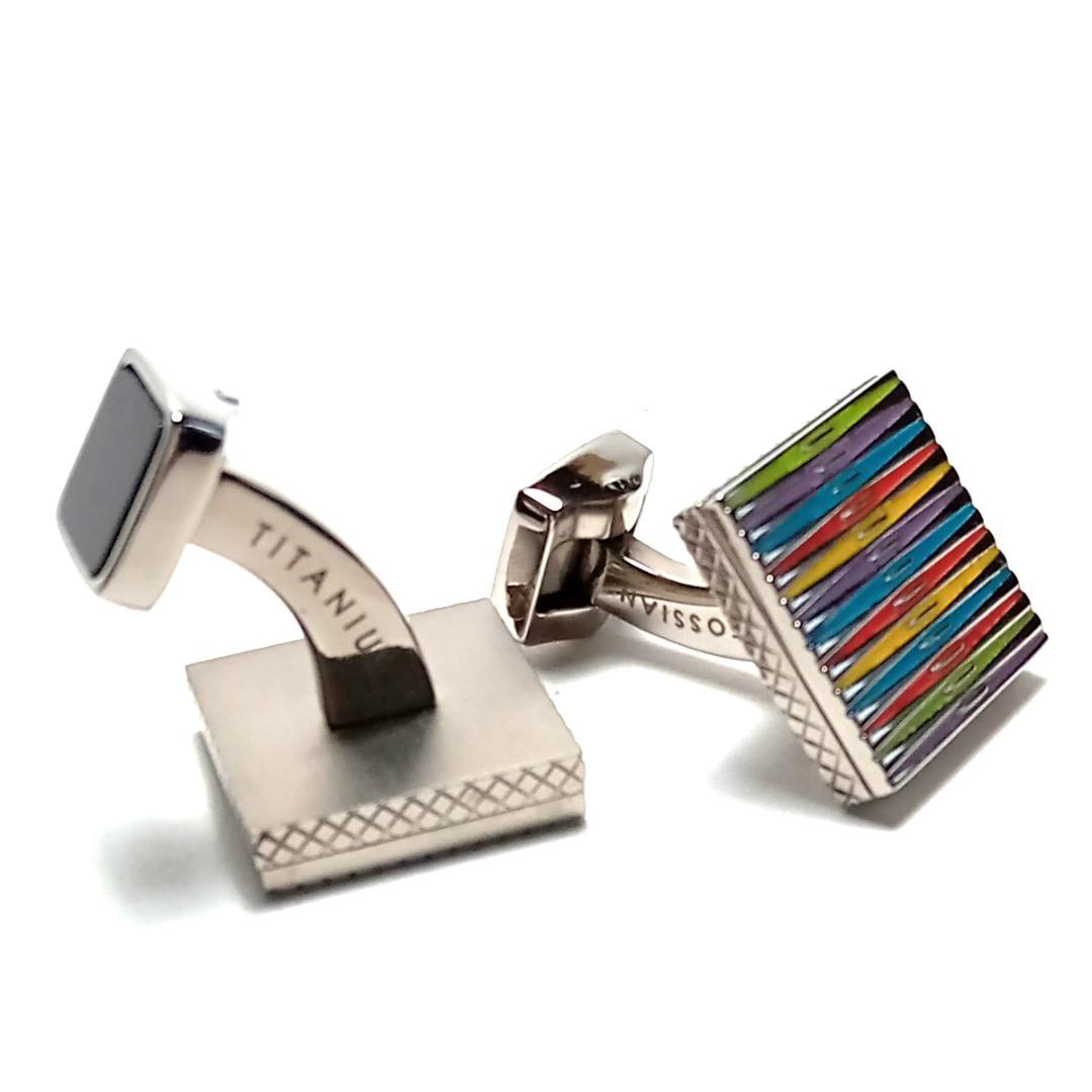 tac91 タテオシアン カフリンクス チタン マルチカラーストライプ スクエア