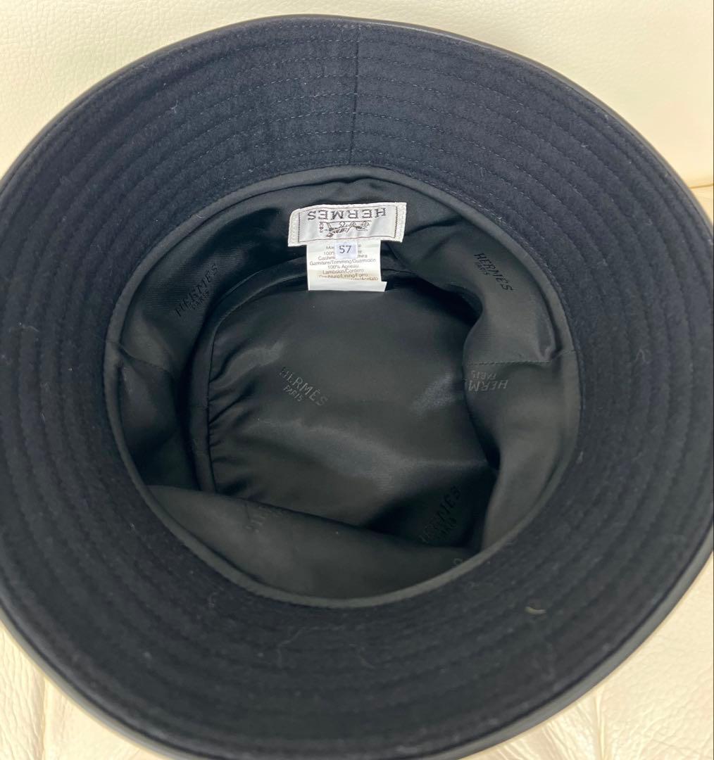 HERMES ブラック カシミア バケットハット ５７ 良品