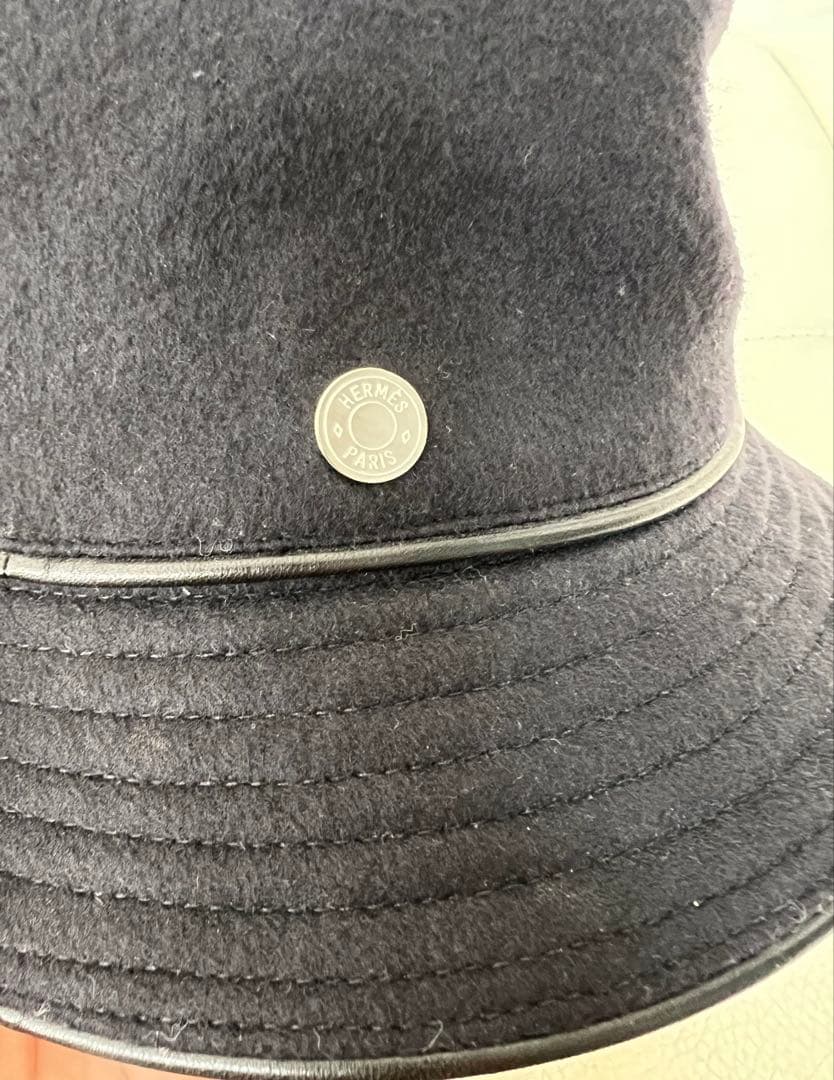 HERMES ブラック カシミア バケットハット ５７ 良品