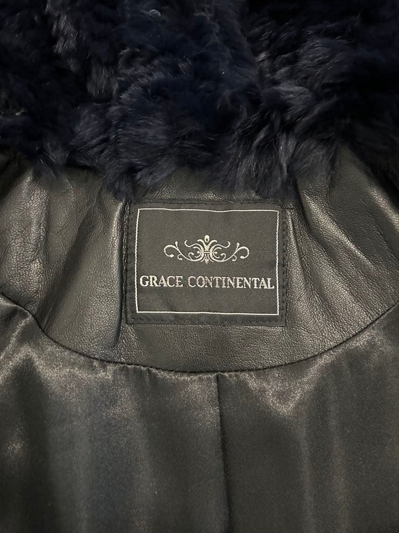 グレースコンチネンタル ネイビー ポンチョ ファー コート