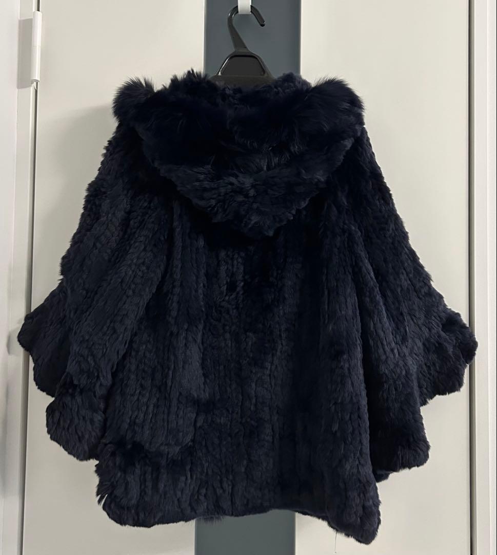 グレースコンチネンタル ネイビー ポンチョ ファー コート