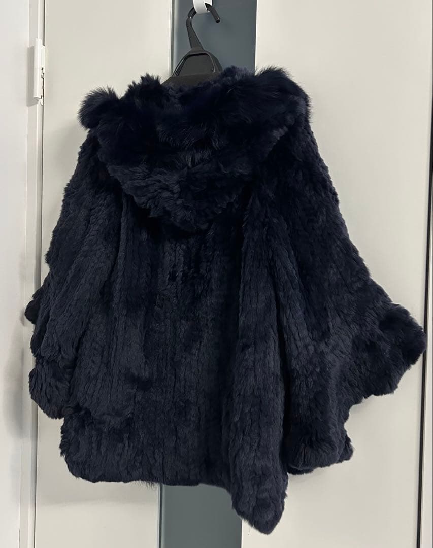 グレースコンチネンタル ネイビー ポンチョ ファー コート