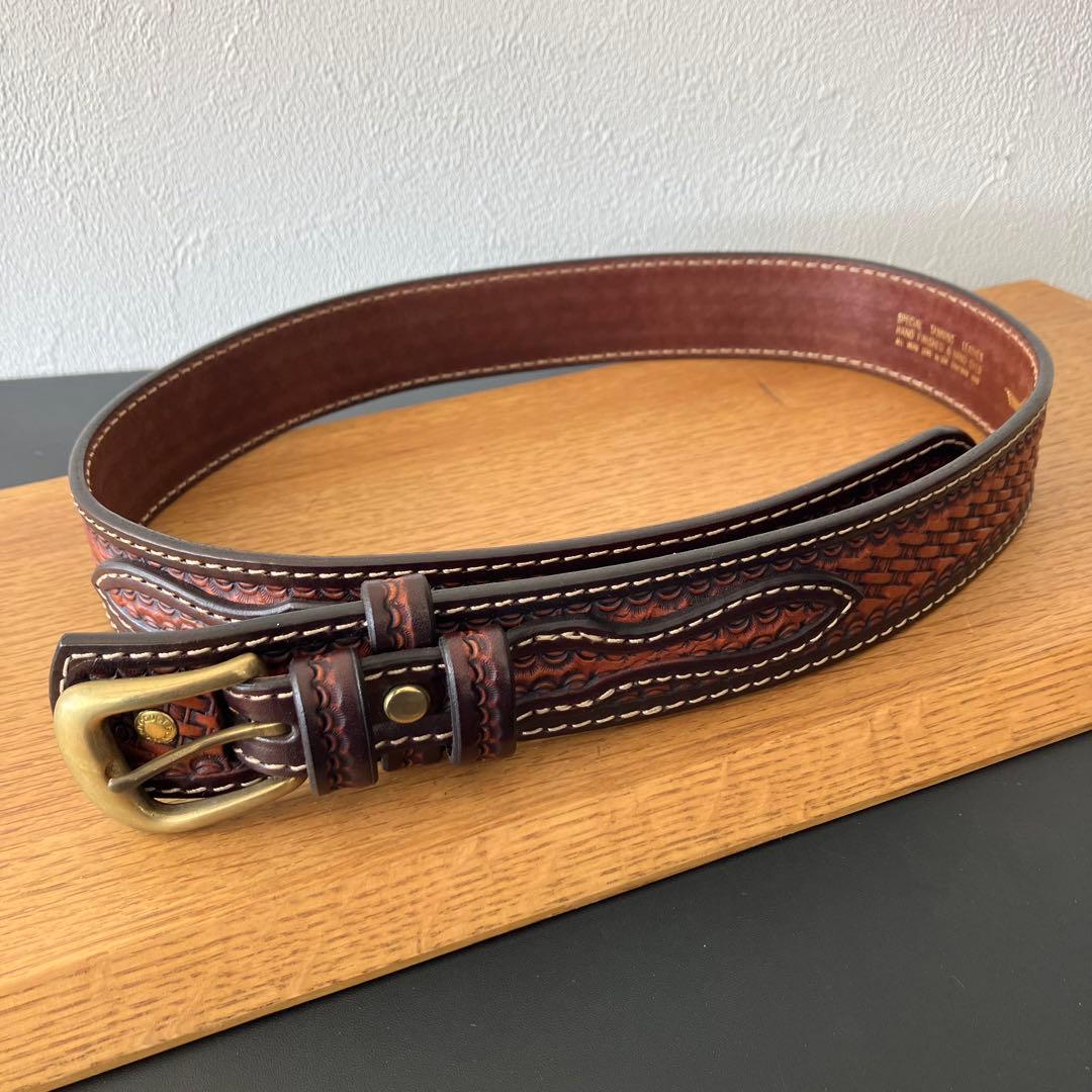 FUNNY サドルレザー製 カービング レンジャーベルト/36/90/茶