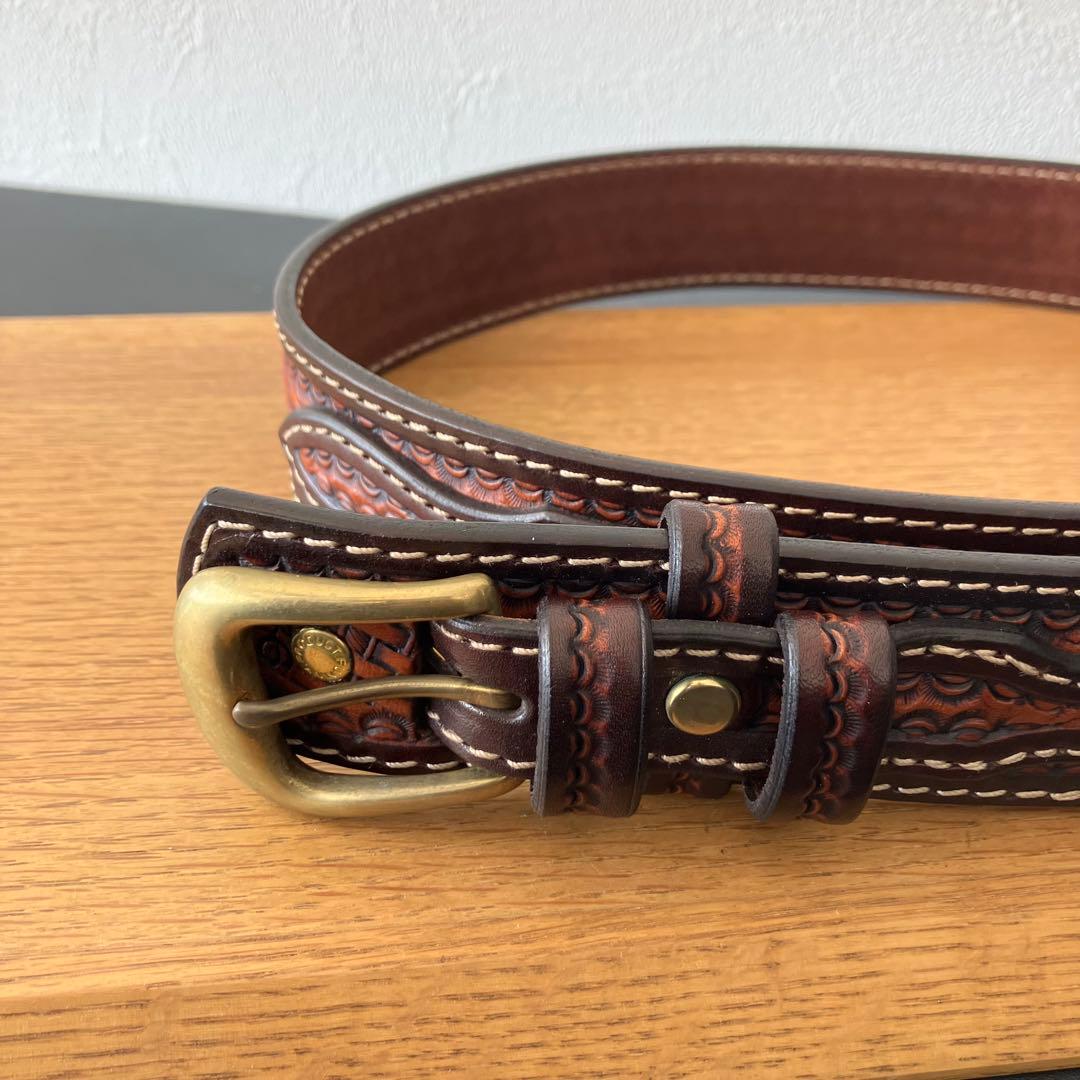 FUNNY サドルレザー製 カービング レンジャーベルト/36/90/茶