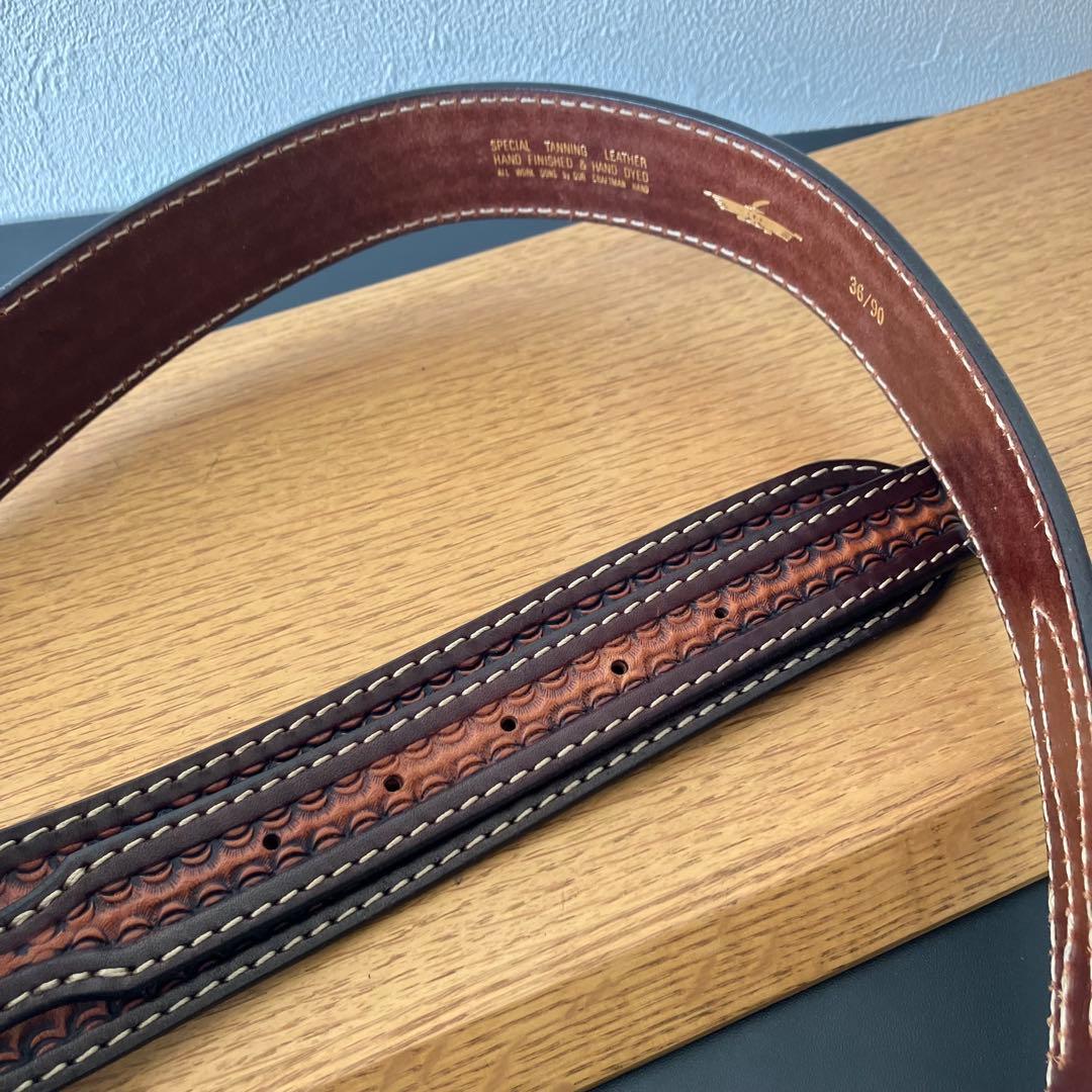 FUNNY サドルレザー製 カービング レンジャーベルト/36/90/茶