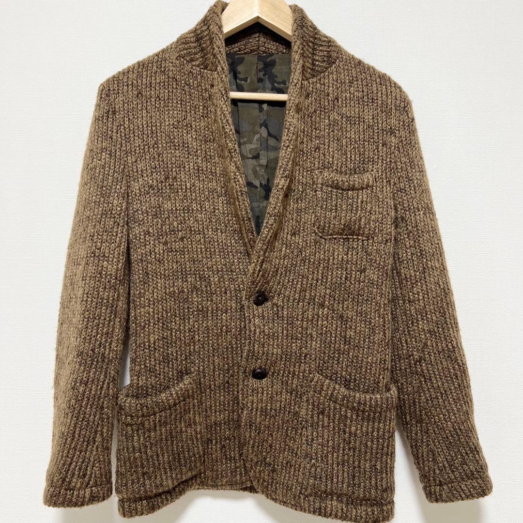 ビームスブリッラペルイルグスト　ニットノーカラージャケット　ウールブラウンxs