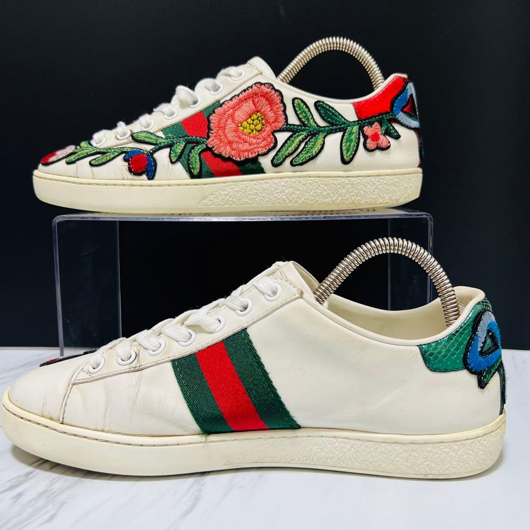 箱付き● GUCCI エース 刺繍 フローラル シェリーライン 23.0相当