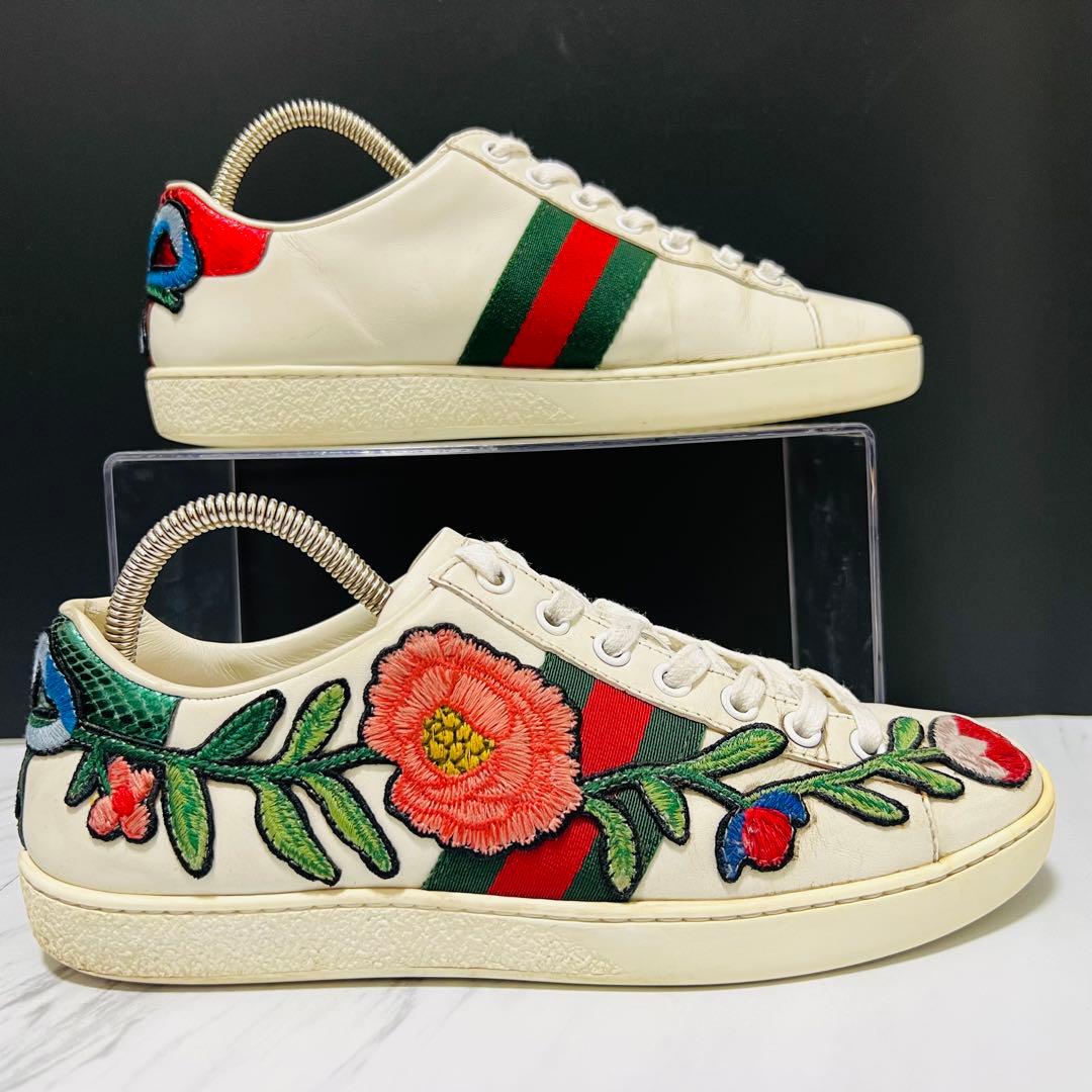 箱付き● GUCCI エース 刺繍 フローラル シェリーライン 23.0相当