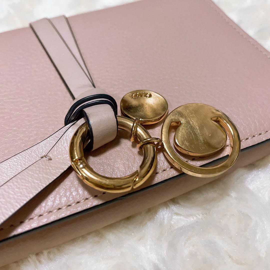 Chloeクロエ 三つ折り 財布 ピンク アルファベット レザー 財布 ブランド