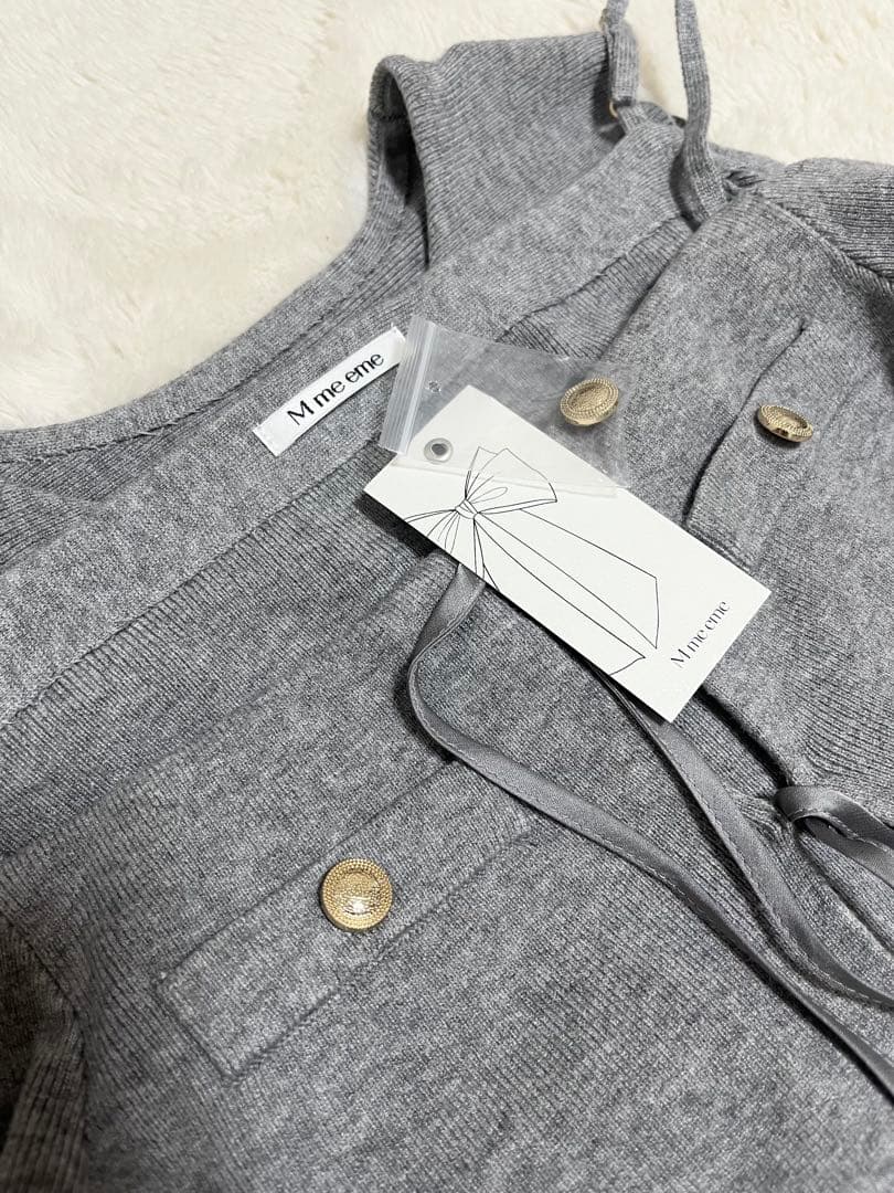 スカート M me eme ribbon peplum tulle knit setup